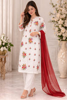 Greey White Red Dupatta 3-Piece